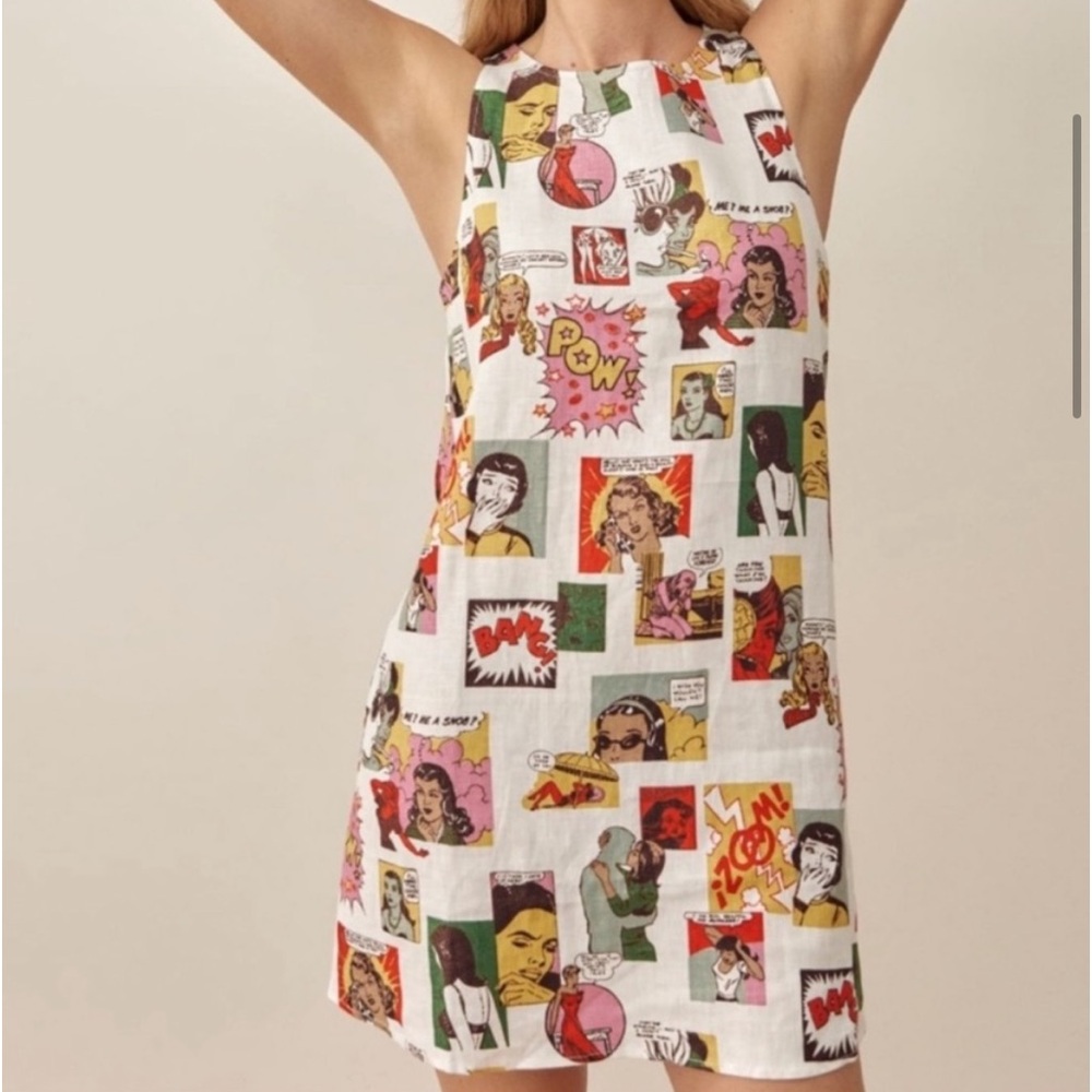 Reformation Jessi Linen comic print dress